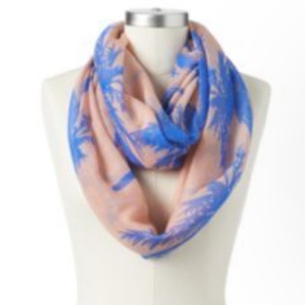 Palm Trees Peachy Pink Blue Infinity Scarf